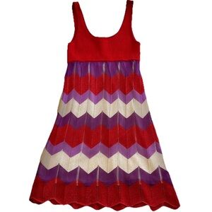 Vintage Y2K bebe Chevron Zig Zag Babydoll Glittery Dress-L-Red Hat BTS Festival
